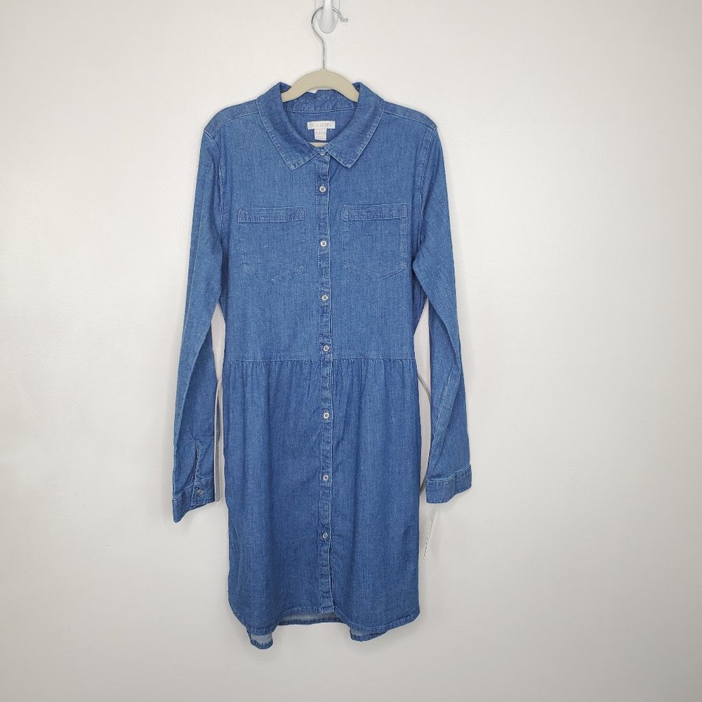 Falls Creek Girls Belted Chambray Denim Shirt Dress NEW NWT Size XL (14/16)
